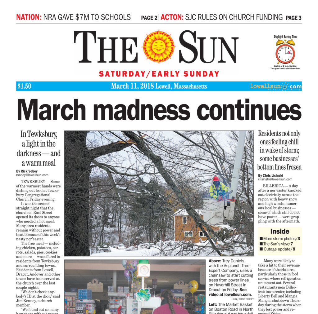 Front page photo of The SunNews after devastating storm