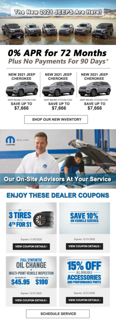 Service promotional email campaign for Chrysler Jeep Dodge RAM dealership